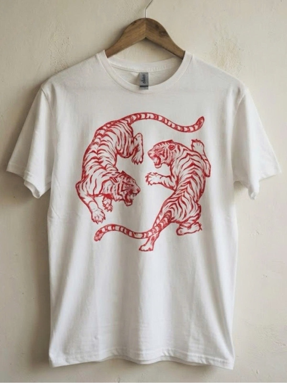 Gildan White Short Sleeve Tee with Red Tiger Graphic | Unisex Shirt
